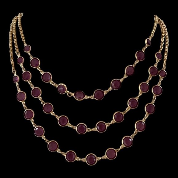 Unbranded Jewelry - Vintage Unsigned Goldette Layered Three Strand  Purple Bezel Set Necklace